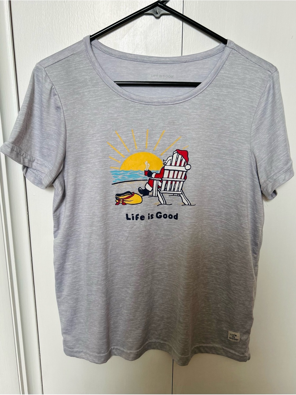 Life Is Good Heather Gray Short Sleeve Tee with Sunny Chair Graphic